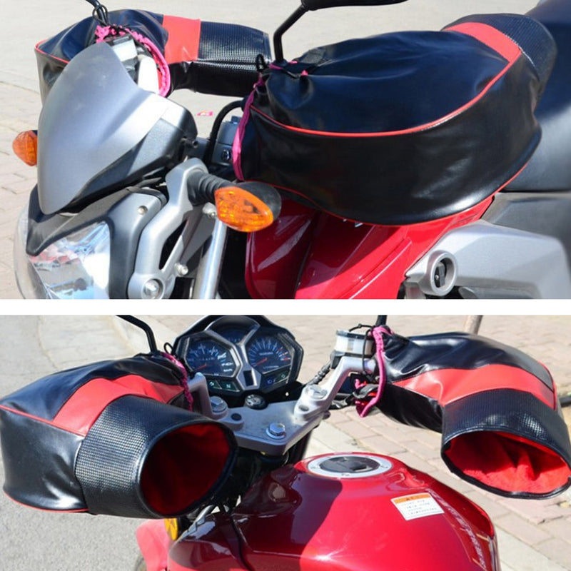 Handlebar Muffs Gloves Waterproof Winter Motorcycle PU Leather Thick Warm Cover Black