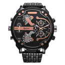 OULM 3548 Unique Design Full Steel Men Wrist Watch Three Time Zones Quartz Watches