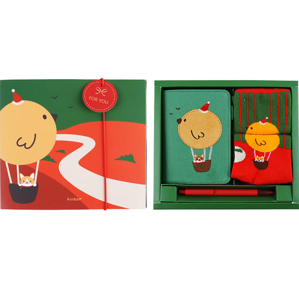 Kinbor DTB6578 Christmas Stationery Gift Box Set Cute B7 Notebook + Socks + Gel Pen Gifts for Family Friends