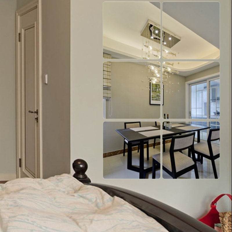 Honana BX-190 Mirror 3D Acrylic Silver Wall Sticker Decal Bathroom DIY Square Mirror Sticker