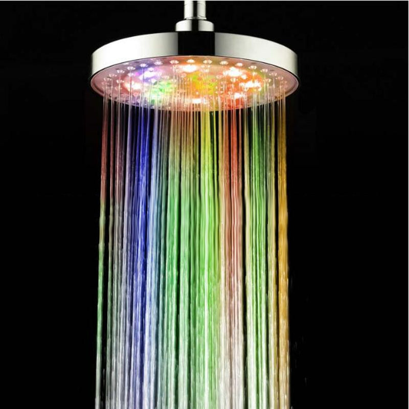 360 Adjustable 8 Inch LED Round Chrome Rain Bathroom Shower Head Rainfall 7 Color Changing Bath