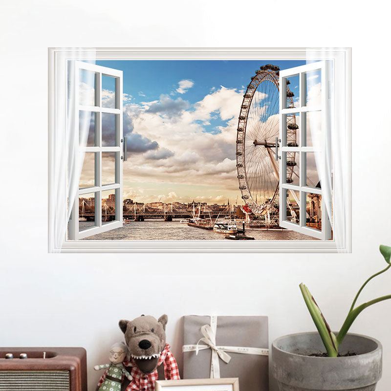 Miico FX82014 Ferris Wheel Landscape Wall Sticker Removable Sticker Window Printing Home Decoration Wall Sticker