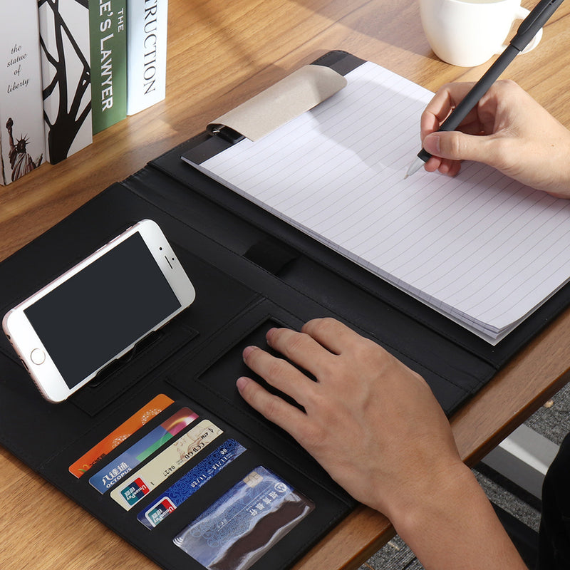 Fixed board + computer + mobile phone Holder bracket folder Multi-function a4 custom paper clip board stationery leather sales manager folder talk single business folder board