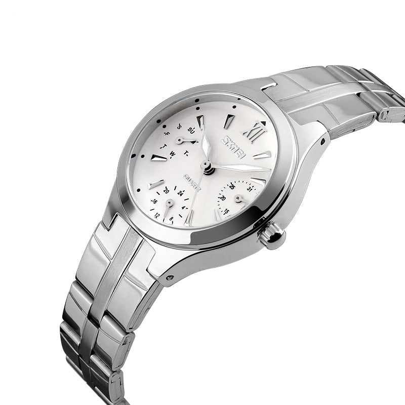 SKMEI 9132 30M Water Resistant Calendar Ladies Wrist Watch Stainless Steel Band Quartz Watches