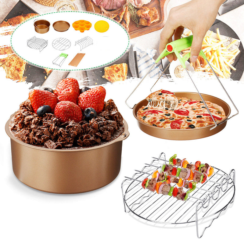 10Pcs/set 7inch Non-stick Air Fryer Accessories Cake Baking Pot BBQ Barbecue Pizza Pan