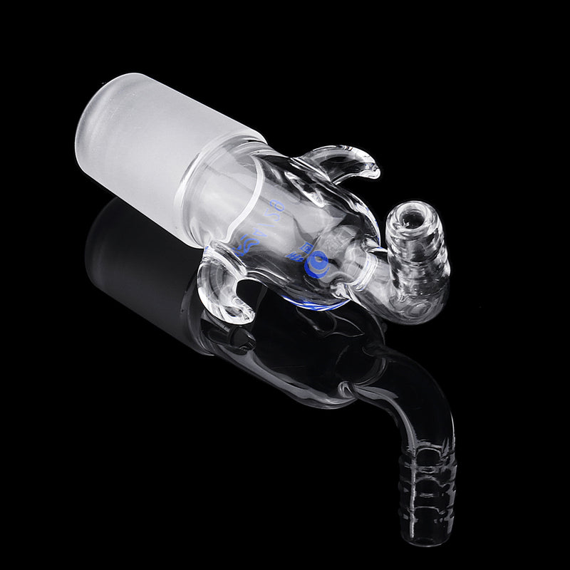 24/29 Glass Vacuum Adapter Air Exhaust Connector Right Angle Bend Two Sides Ears Ground Joint to Hose Connection