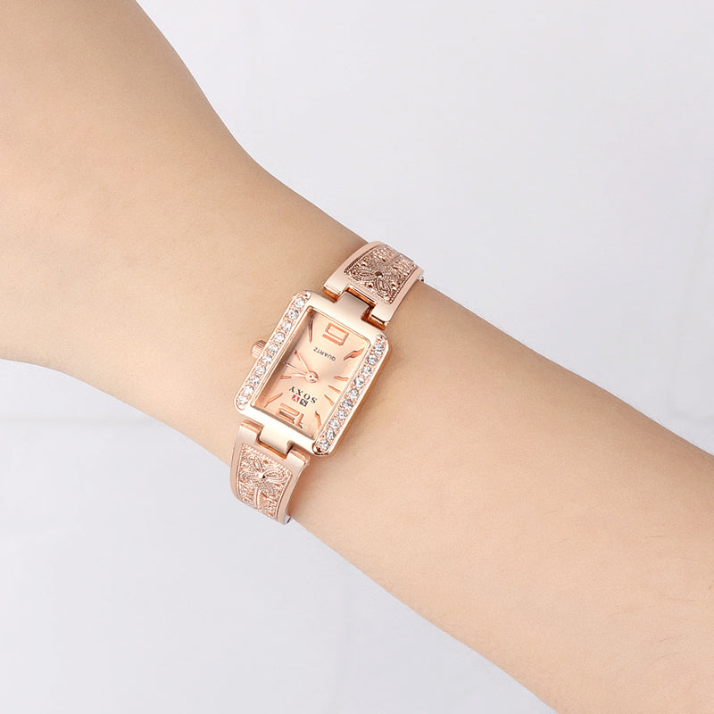 SOXY 0123 Rose Gold Case Rectangle Dial Design Ladies Bracelet Watch Fashion Style Quartz Watch