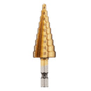 Drillpro 4pcs HSS Titanium Coated Step Drill Bit with Automatic Center Pin Punch 3-12/4-12/4-20mm Step Drill