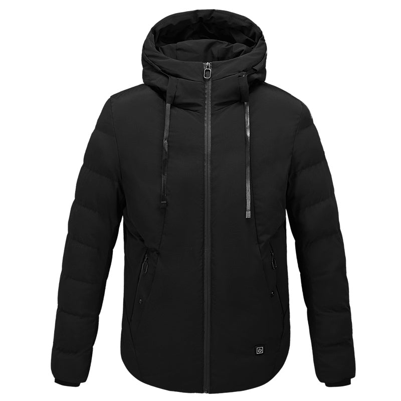 Electric USB Heated Warm Back Cervical Spine Hooded Winter Wadded Jacket Motorcycle Skiing Riding Coat