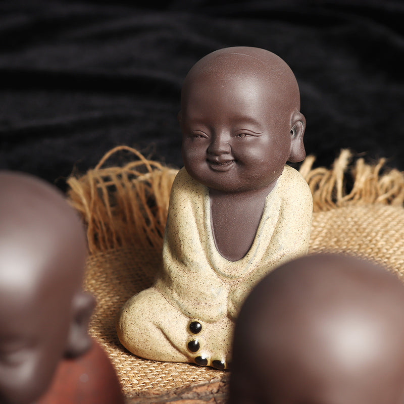 Cute Little Monk Figurine Statues Tea Pet Home Tea Tray Decorations Ornament Ceramic Collectible Home Tabletop Display
