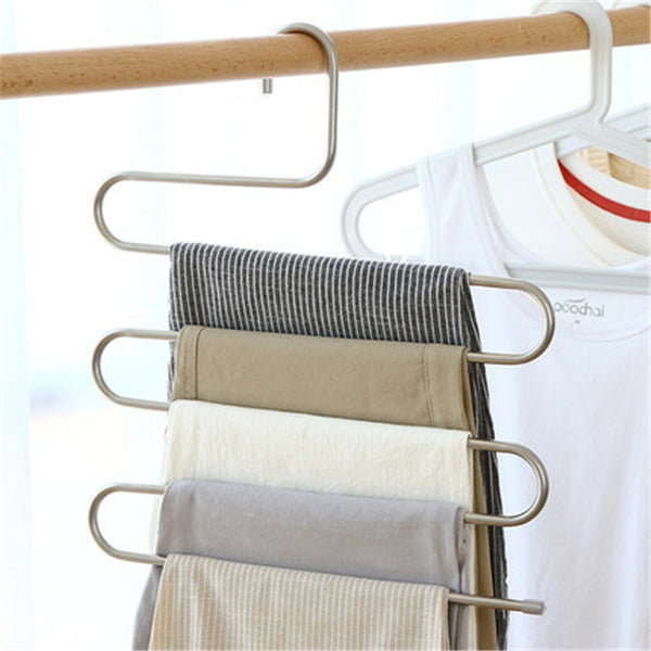 Mrosaa 5 layers S Shape MultiFunctional Clothes Hangers Pants Storage Hangers Cloth Rack Multilayer Storage Cloth Hanger