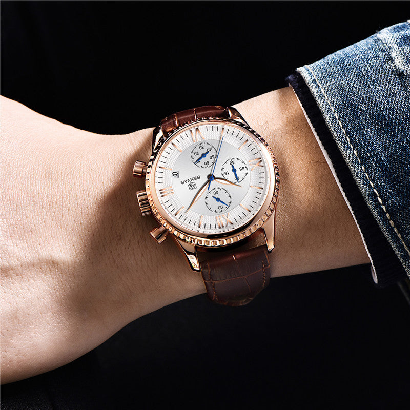 Benyar 5129X Business Men Watch 3ATM Waterproof Luminous Display Calendar Quartz Watch