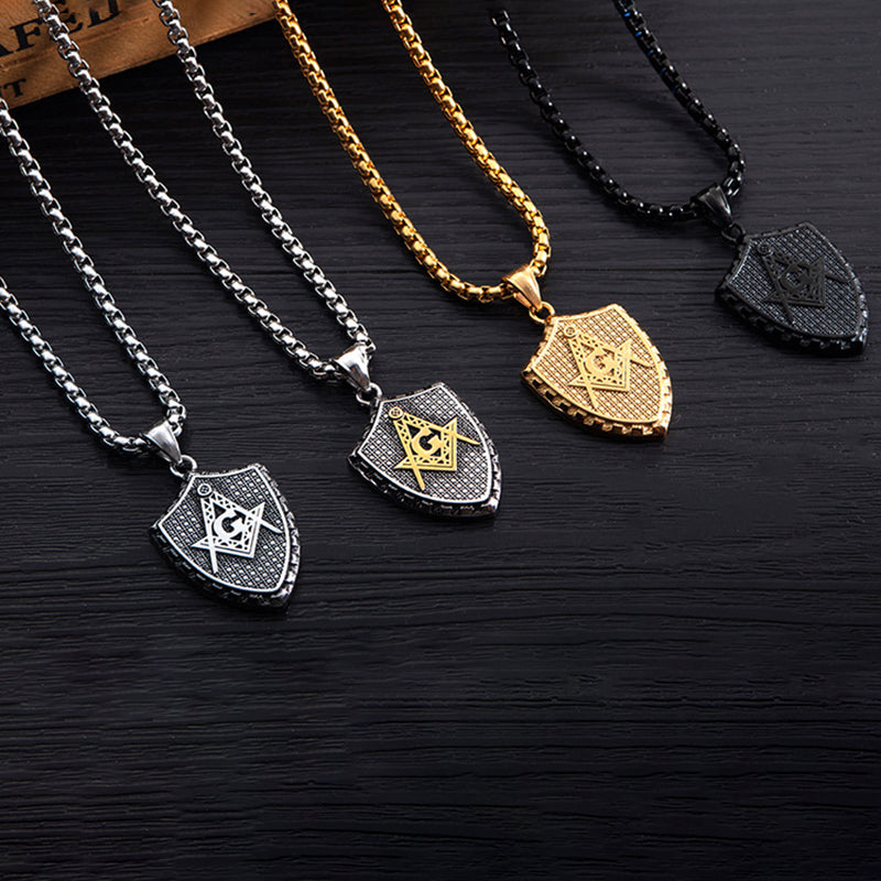 Fashion Pendant Necklace Geometric Shield Stainless Steel Chain Charm Necklace Jewelry for Men