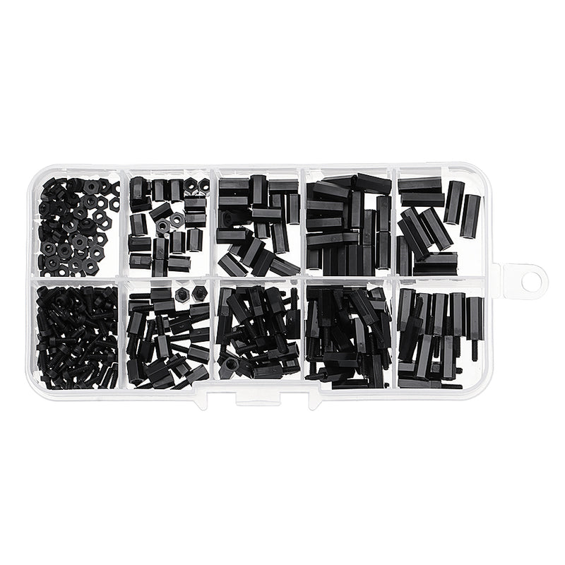 Suleve M2NH4 M2 Nylon Screw Black Hex Screw Nut Nylon PCB Standoff Assortment Kit 300Pcs