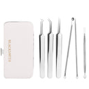 6pcs Blackhead Removal Tweezers Kit Blemish Pimple Acne Remover Extractor Tools with Mirror