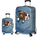 Honana Denim 3D Cute Cat Dog Elastic Luggage Cover Trolley Case Cover Warm Travel Suitcase Protector