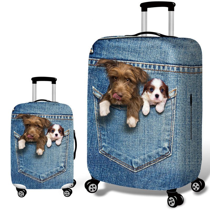 Honana Denim 3D Cute Cat Dog Elastic Luggage Cover Trolley Case Cover Warm Travel Suitcase Protector