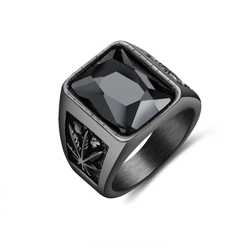 Personality Infertile Stainless Steel 316L Glass Stone Maple Leaf Ring