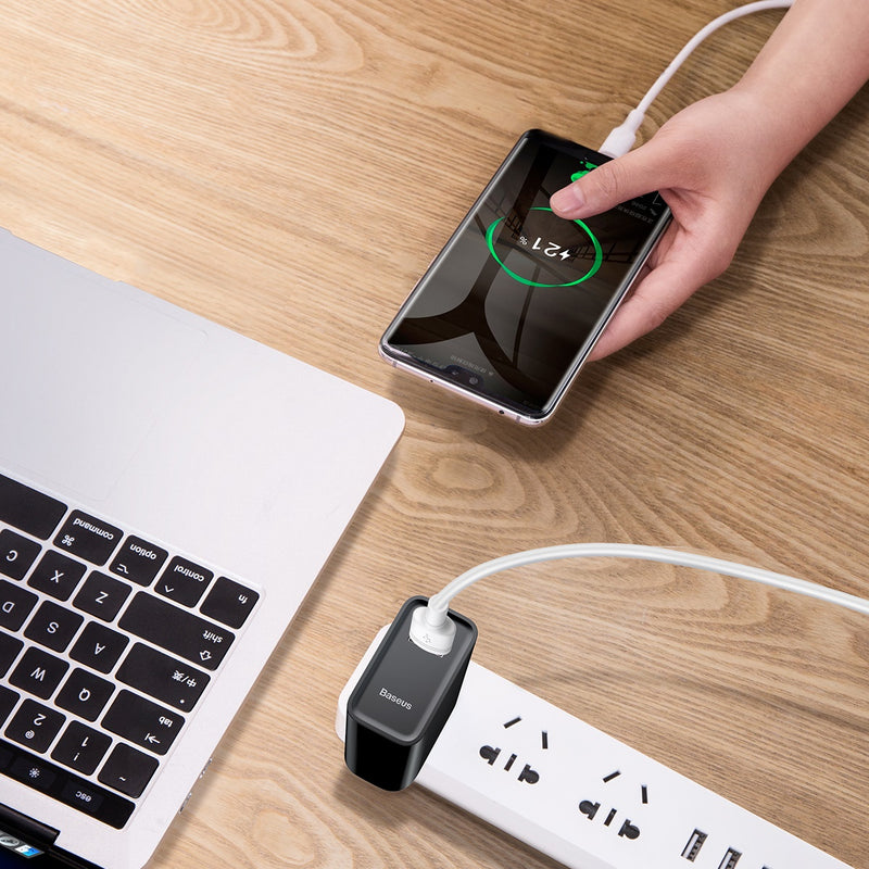 Baseus GS-QC571A 22.5W 5A QC3.0 Foldable Smart Quick Charge USB Charger with 5A Data Cable for Samsung S10+ Redmi K30 5G Tablet Notebook