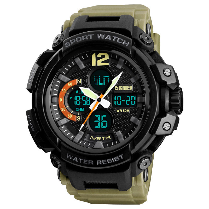 SKMEI 1343 Digital Watch Dual Display Chronograph 3 Time Waterproof Alarm Digital Quartz Wrist Watch