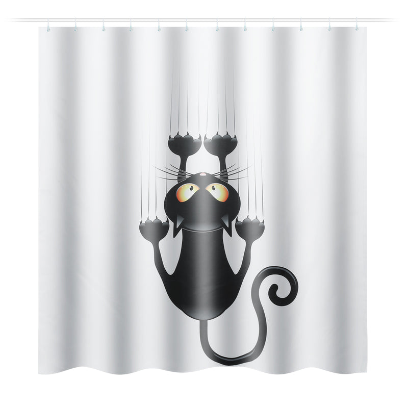 Cat Waterproof Polyester Shower Curtain Bathroom Bathmats Toilet Rugs Cover Mat