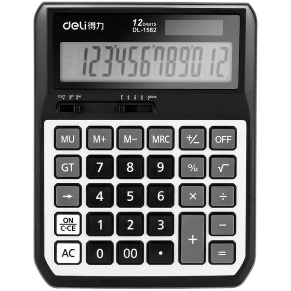 XIAOMI Ecosystem Deli 1582 Calculator 12 Digit Dual Power Battery and Solar Powered Metal Panel Automatic On/Off Business Finance Office School Desktop Voice Calculator