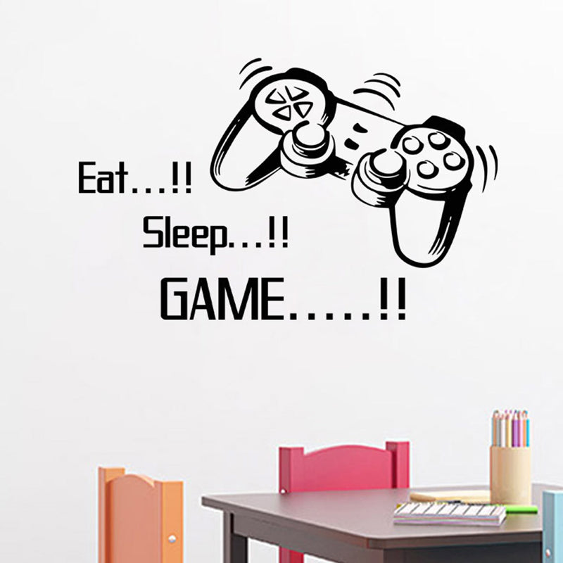 Creative Art Game Handle Wall Stickers "EAT SLEEP GAME" Black Vinyl Removable Printed Wall Sticker