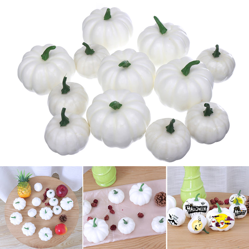 12pcs Halloween White Artificial Pumpkins Harvest Fall Thanksgiving Home Decorations