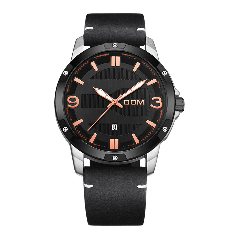 DOM M-1219 Fashion Men Watch Waterproof Luminous Date Display Leather Straps Quartz Watch