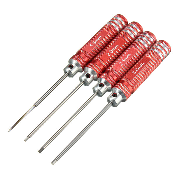 4PCS Stainless Steel 174mm Red Hex Screwdriver Repairing Hand Tool