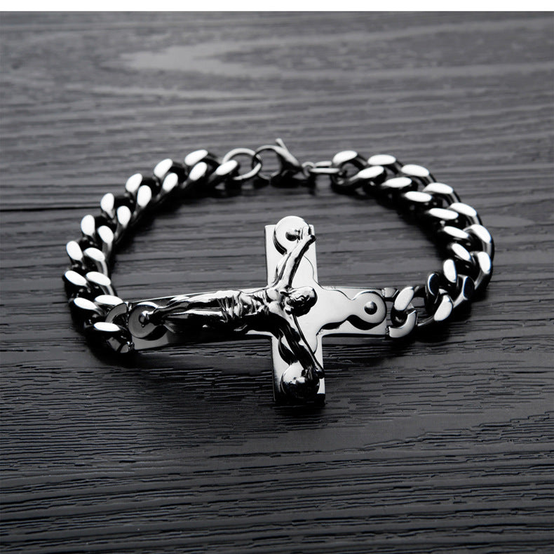 Religious Titanium Steel Men's Titanium Steel Jesus Cross Bracelet