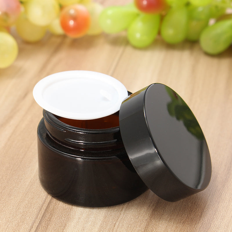 30mL Brown Amber Glass Small Jar Round Empty Black Lid Cream Balm Jar Container