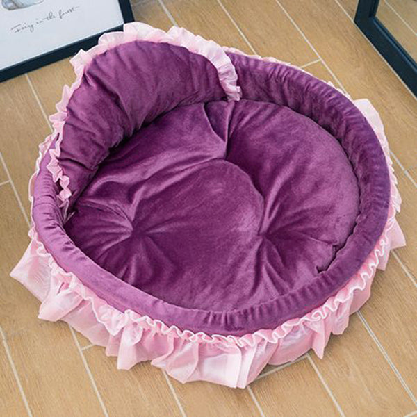 Luxury Princess Cat Bed Puppy Bed Sofa Purple Pink Lace Cat House Small Dog Kennel Warm Soft Pet Bed