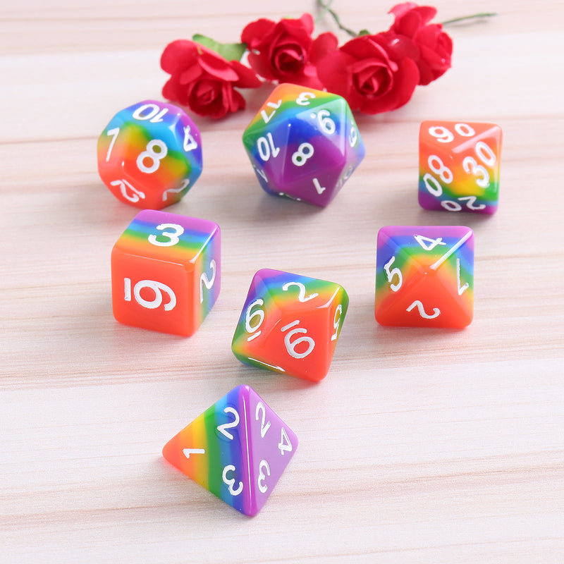 7Pcs Rainbow Dices Set Multisided Dices Polyhedral Dices Role Playing Game Gadget
