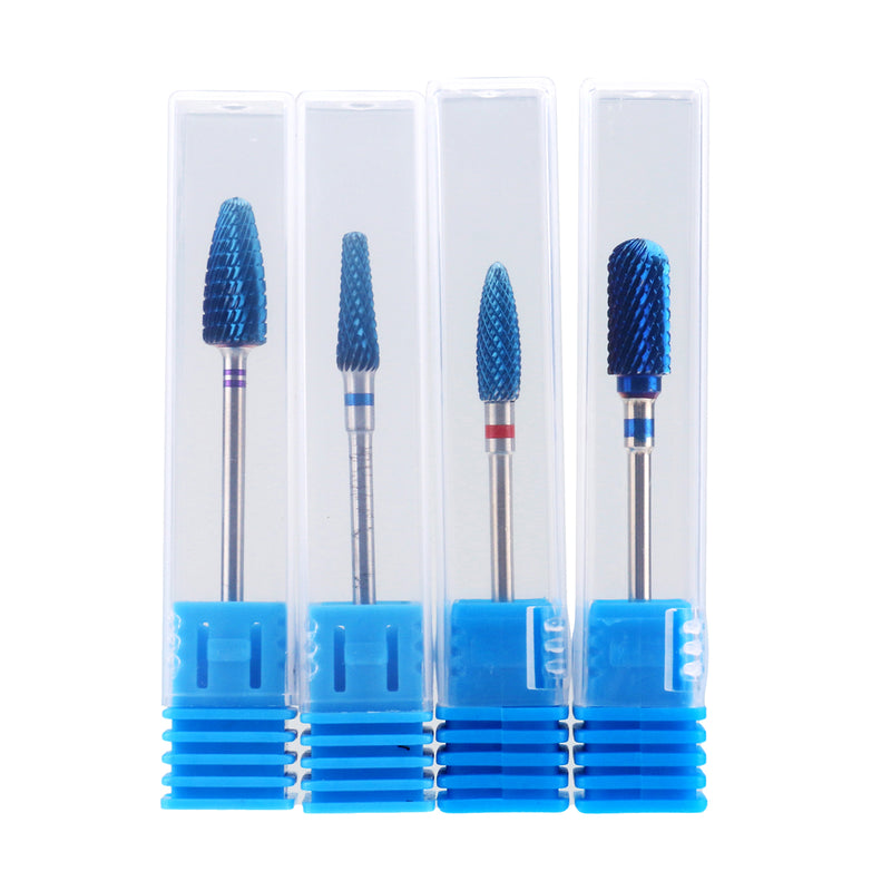 4pcs Blue Tungsten Steel Nail Drill Bits Grinding Head Carbide Burrs for Electric Manicure Machine