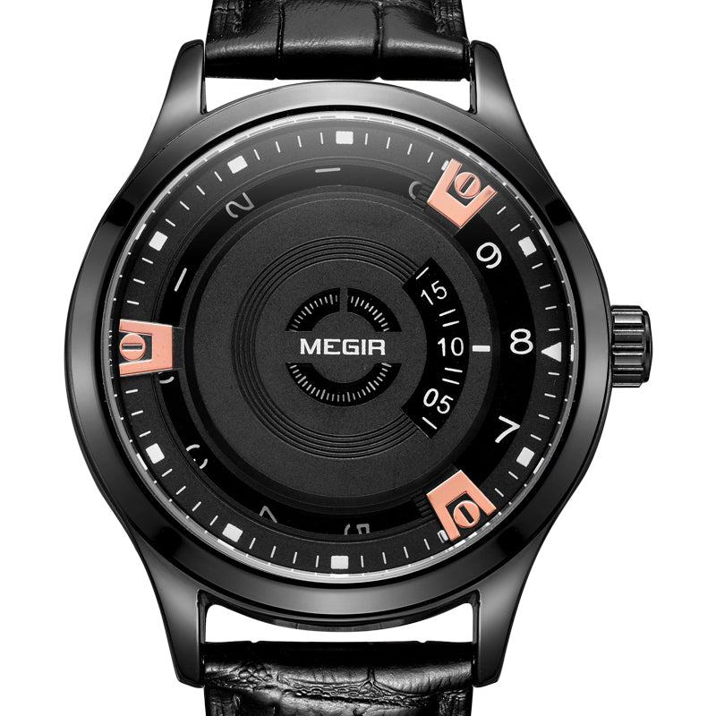MEGIR MG1067 Fashion Casual Men Calendar Function Leather Watch Band Quartz Wrist Watch