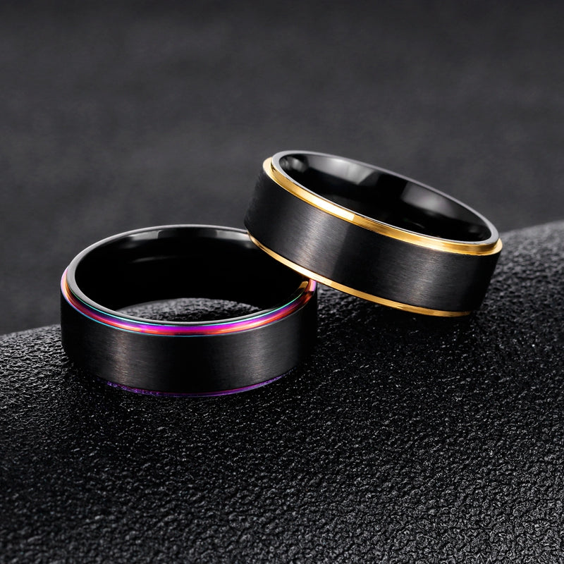 Trendy Black Titanium Steel Simple Style Colorful Plating Men Finger Ring Valentine's Day Gift