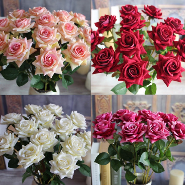 Single Fabric Rose Artificial Fake Flower Bouquet Wedding Party Home Decoration