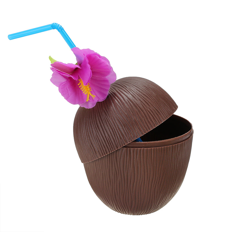 6Pcs Hawaiian Luau Hula Tropical Plastic Party Coconut Cup Drink & Straw Decoration Drinking Straw