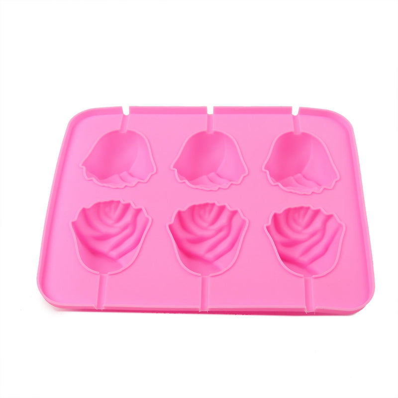 6 Rose Shapes Silicone Lollipop Baking Mold Tray 1pcs Pop Cake Stick Mould For Party Cupcake Baking