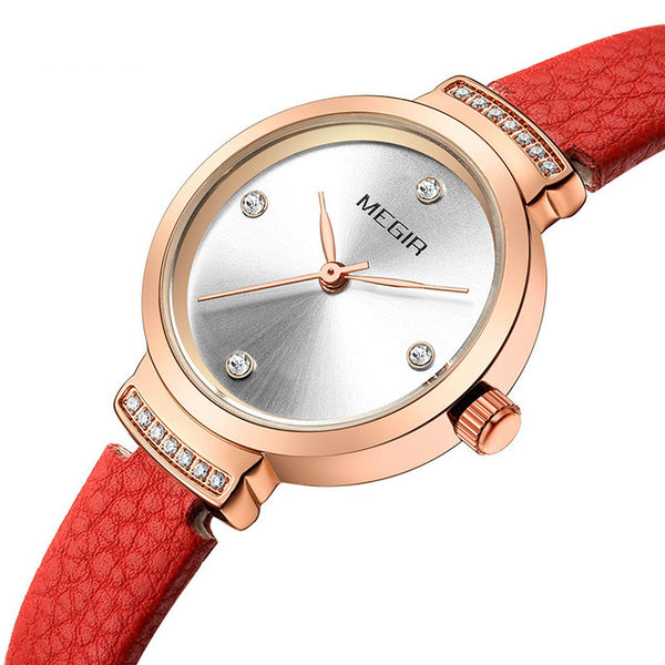 MEGIR 4207 Casual Style Leather Strap Luxury Analogue Women Wristwatch Fashionable Quartz Watch