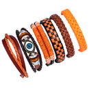 6 Pcs Vintage Bangle Bracelets Set Stretch Multi Row Leather Adjustable Multilayer Bracelet