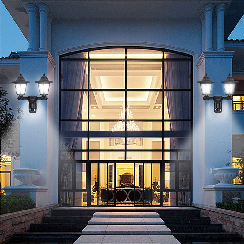 Solar Power LED Hexagon Wall Light Dusk-to-Dawn Sensor Outdoor Yard Lantern Lamp