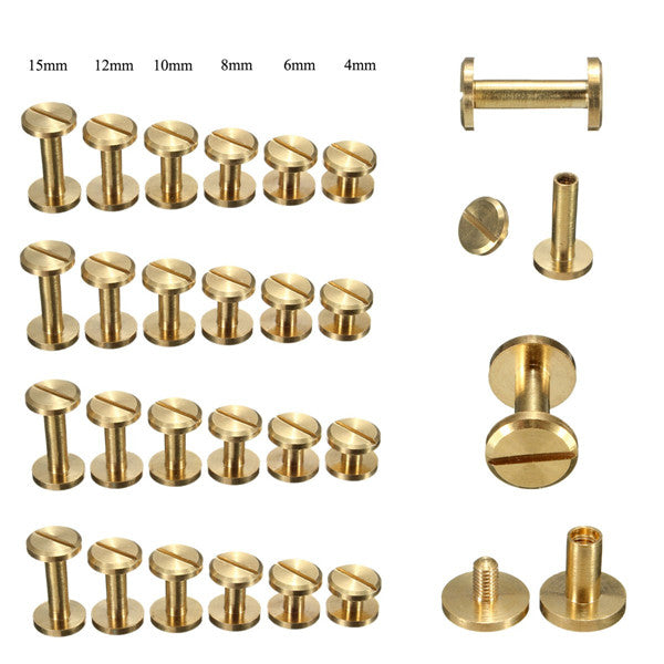 4-15mm Screw Back Button Stud Screw Brass Nail Leather Belt Chicago Rivet