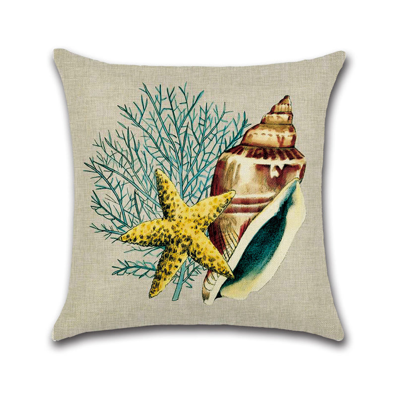 Sea Snail Printed Cotton Linen Cushion Cover Concise Beach Style Square Home Decor Sofa Pillow Case