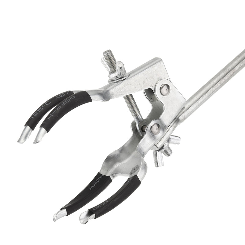 4 Prongs Long Handle Clamp Flask Clip with Rubber Protective Cover Jaws Adjustable Pipe Holder