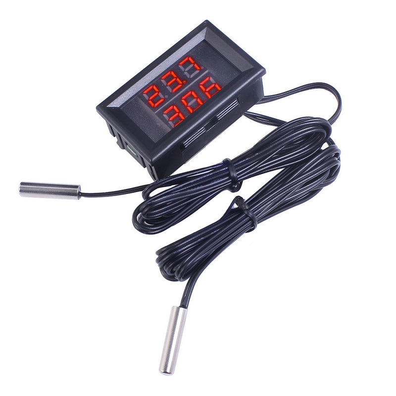 DC 4V-28V Mini Dual Display Digital Thermometer With Dual NTC Waterproof Metal Probe Temperature Sensor Tester for Car Room Indoor