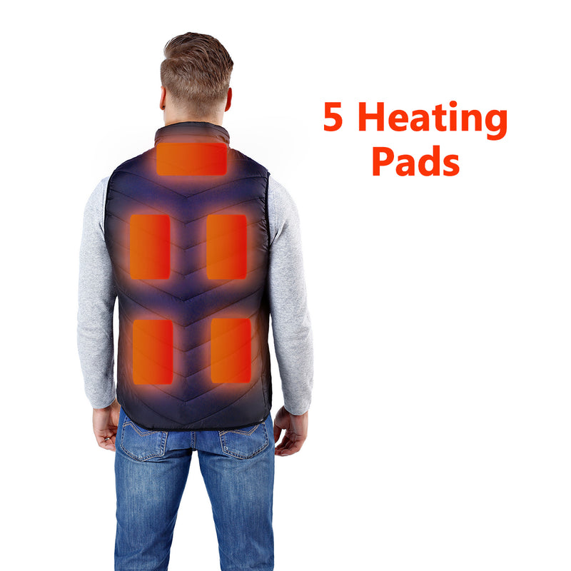 Electric USB Winter Heated Warm Vest Men Women 5 Heating Pads Coat Jacket Clothing