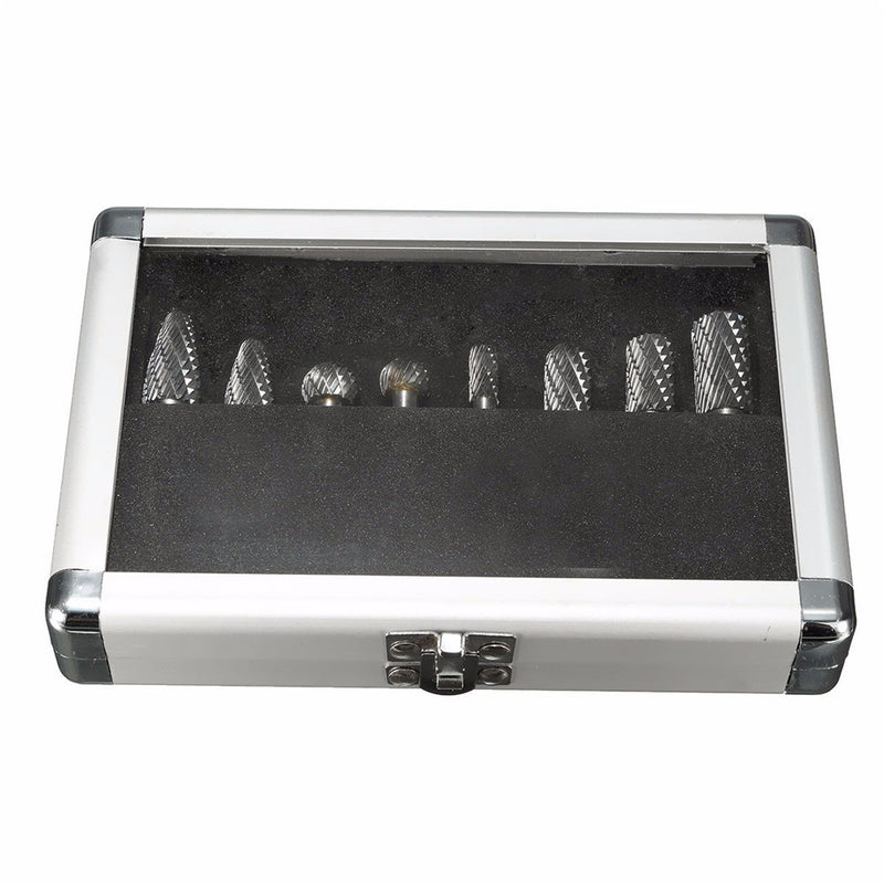 8pcs 1/4 Inch Shank Double Cut Carbide Rotary Burr Die Grinder Grinding Head Bit Tool Set