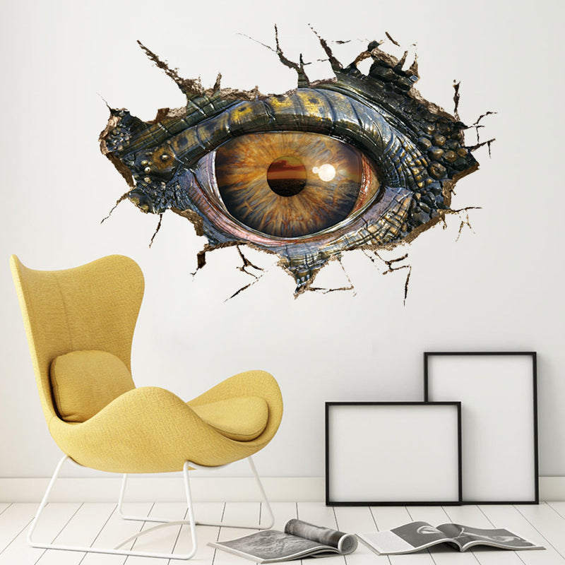Miico Creative 3D Eye of Dinosaur Broken Wall PVC Removable Home Decor Sticker